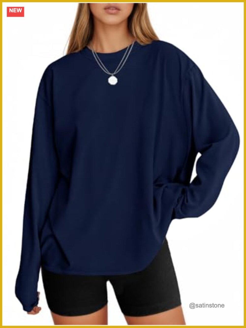 Women's Oversized Long Sleeve Crewneck Tee Y2K Casual Streetwear Soft Stretch
